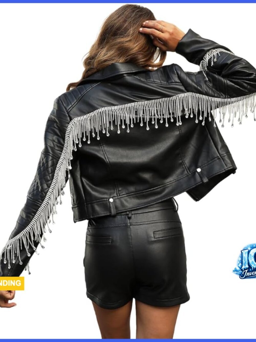 Faux Leather Jacket with Studded Rivets and Fringe, Moto Biker Style